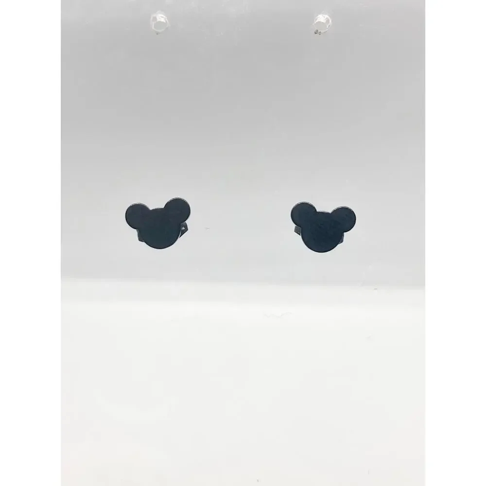 Black Stainless Steel Mickey Mouse Silhouette Stud Earrings
